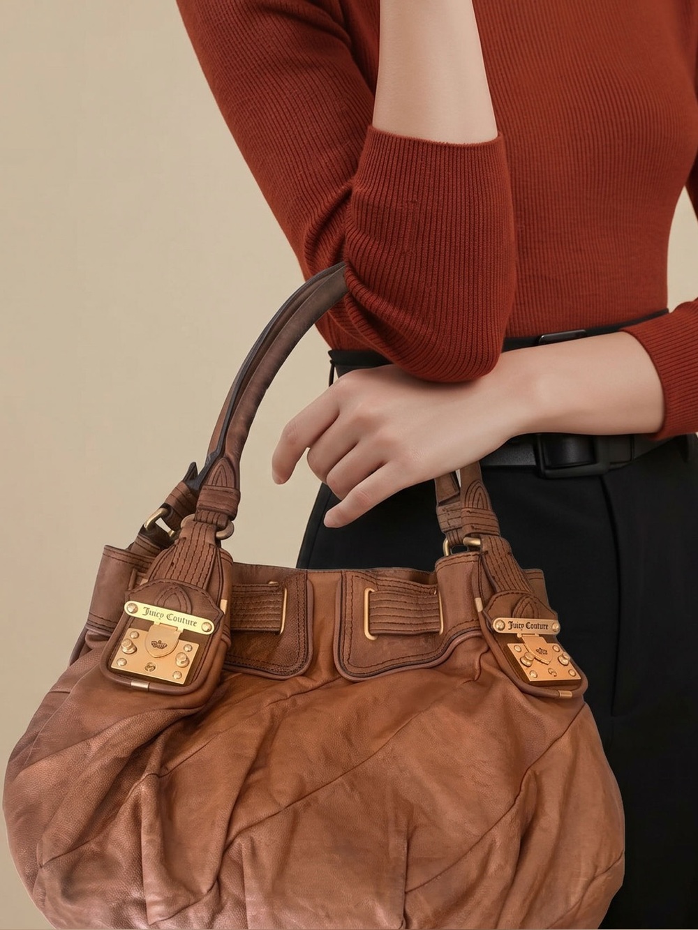 Juicy Couture Y2K Rustic Brown Leather Hobo satchel Bag